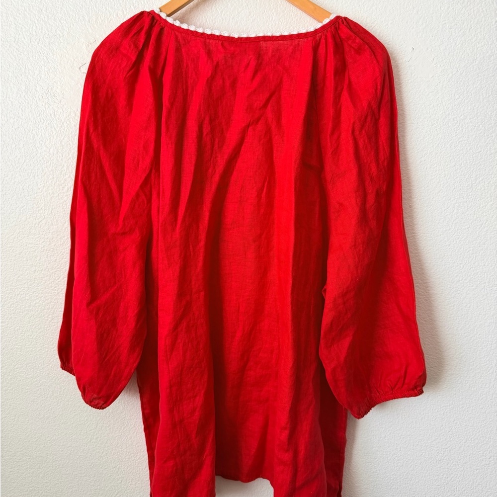 Charter Club Women's Linen Embroidered 3/4-Sleeve Top Sz XXL Red Coastal - Picture 7 of 10